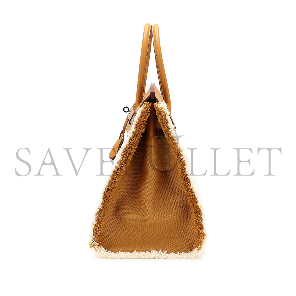 H**mes master birkin 35 swift leather canvas sesame tassel silver buckle h082686ck23 (35*25*18cm)